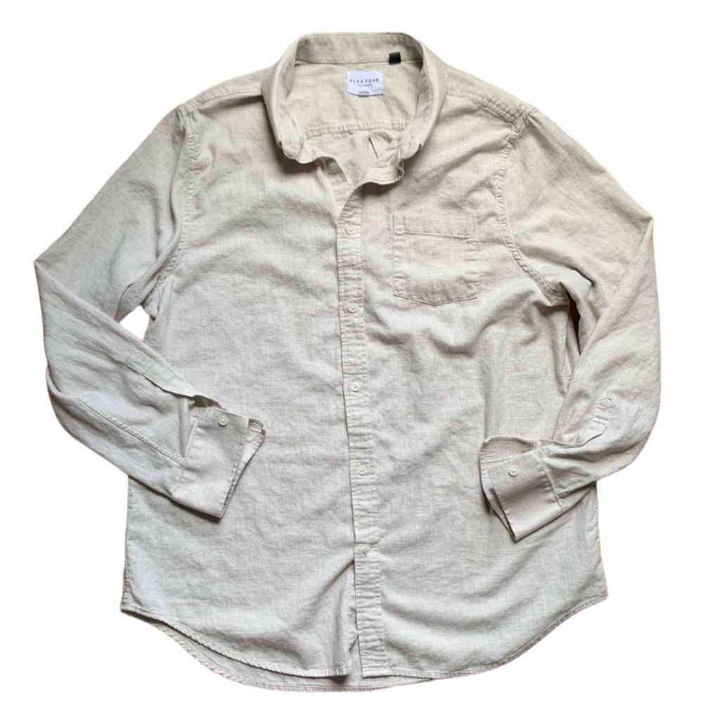 Five Four Los Angeles Men’s Casual Button Down Long Sleeve Beige Cotton, size XL